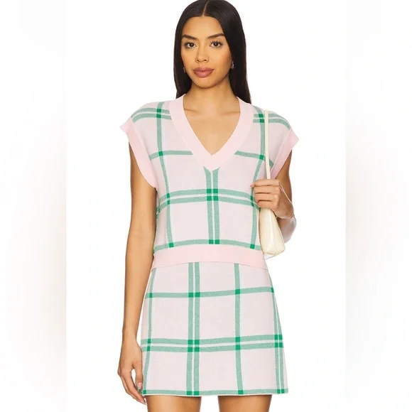 Favorite Daughter Pink and Green Plaid Crop Top - Picture 2 of 2